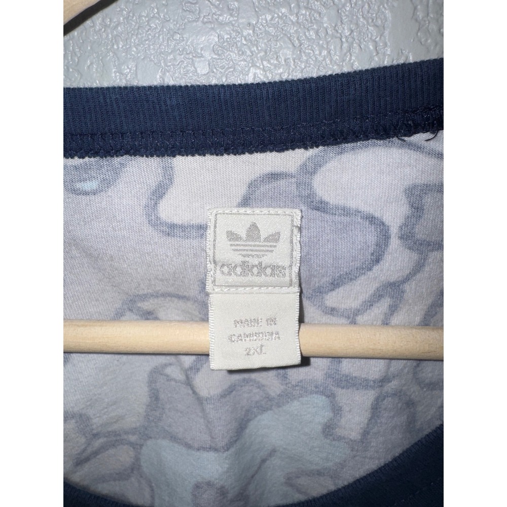 Y2Kk Adidas Safety Camo Graphic T Shirt Men's 2XL Blue Brown‎ Gray Short Sleeve - Picture 3 of 5